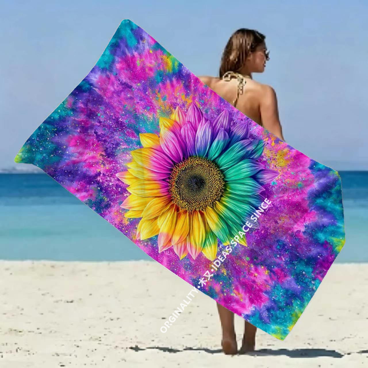 Windsor Knot Tie - Tie Dye Rainbow Sunflower Beach Towel