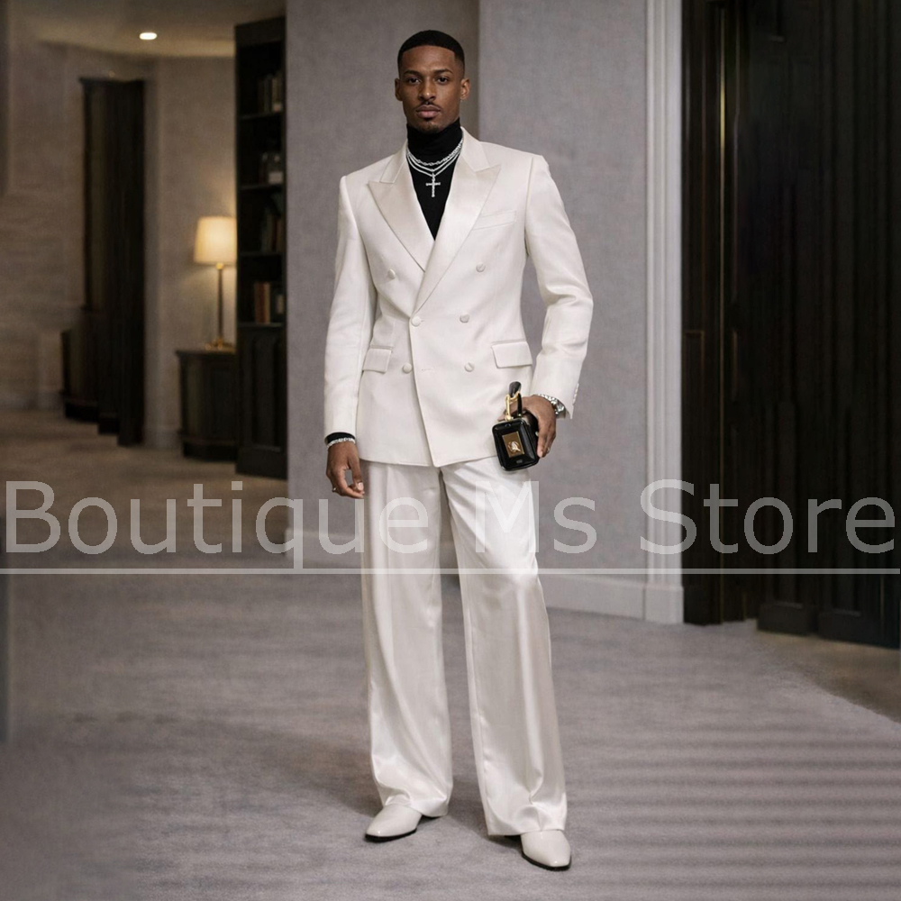 Men'S Formal Wear In Wedding - Men's White Satin Suit 2 Piece