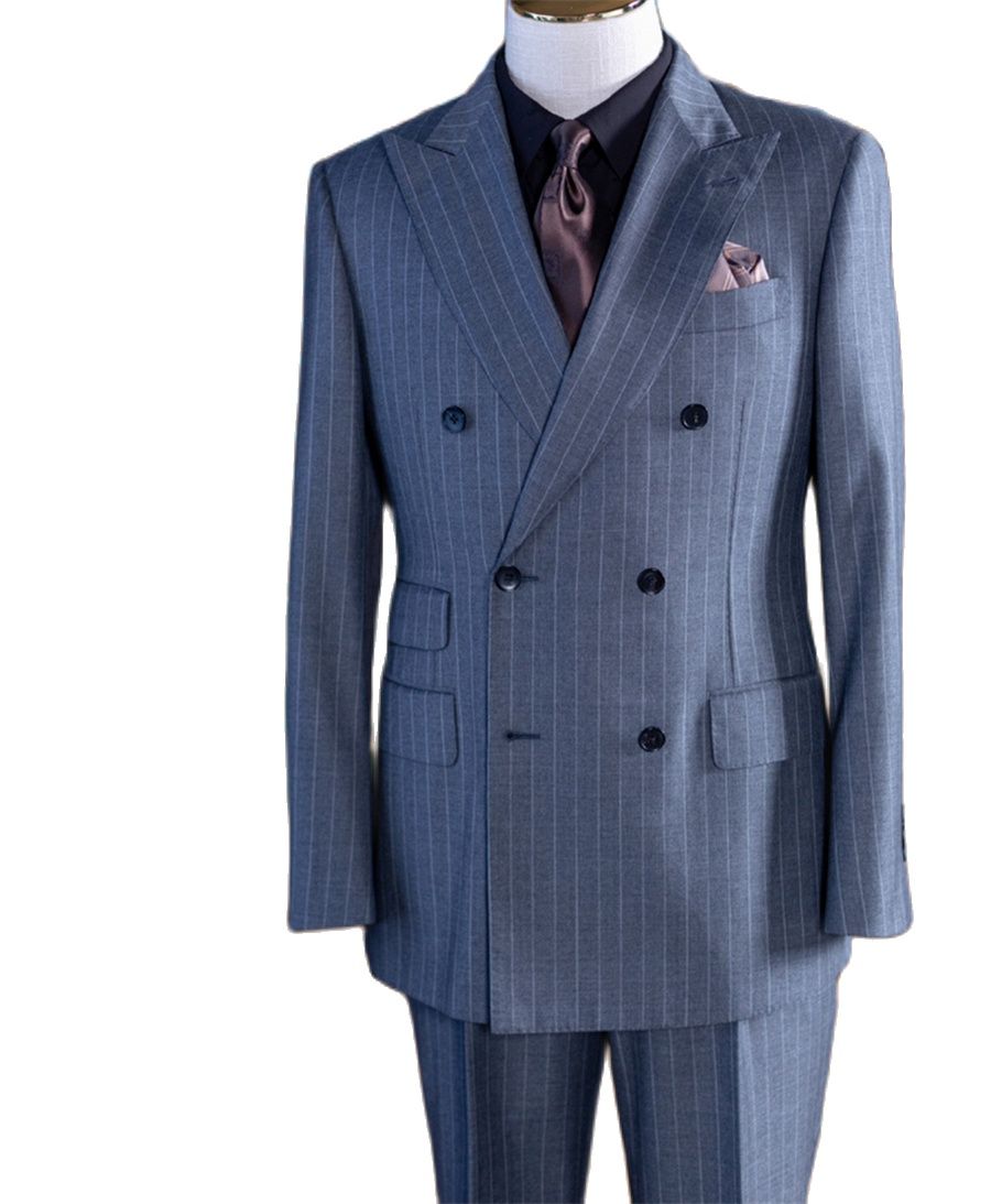Men'S Formal Wear In Wedding - Grey Stripe Double Breast Classic Men's
