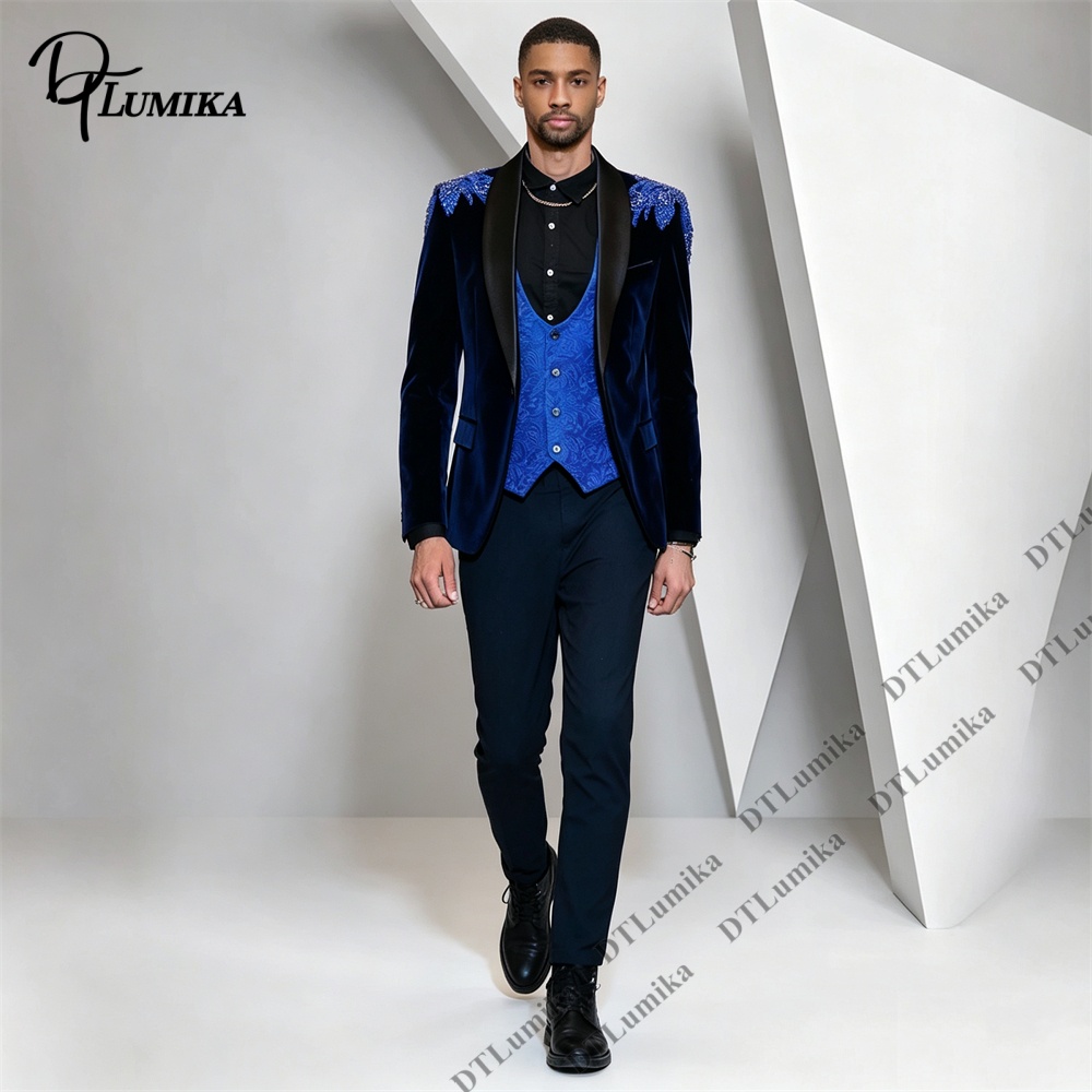 Men'S Formal Wear In Wedding - Peagent Men 3 Piece Velvet Suit